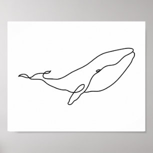 Whale , Linie Art Illustration Poster