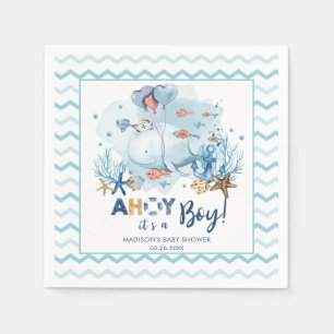 Whale Nautical Ahoy Es ist ein Baby-Dusche Blue Serviette