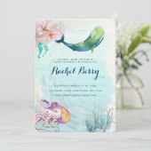 Whale Nautical Baby Dusche Einladung (Stehend Vorderseite)