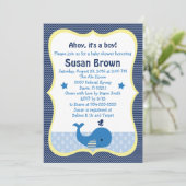 Whale Nautical Baby Shower Einladung (Stehend Vorderseite)