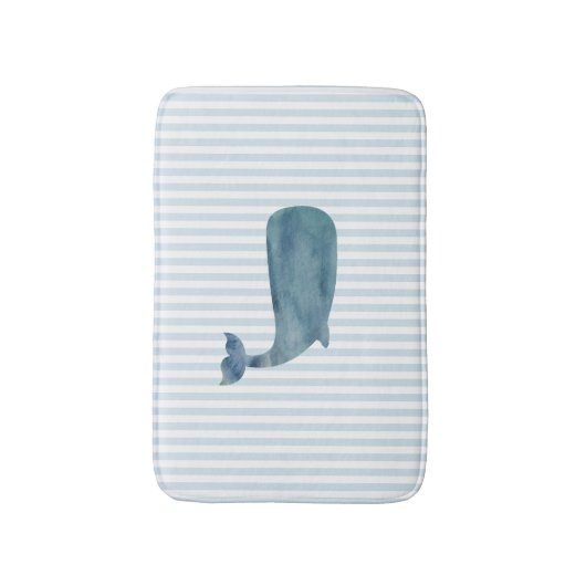 Whale Nautical Blue Strip Bath Mat Badematte (Vorderseite Vertikal)