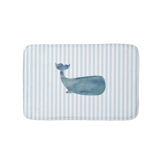Whale Nautical Blue Strip Bath Mat Badematte (Vorderseite)