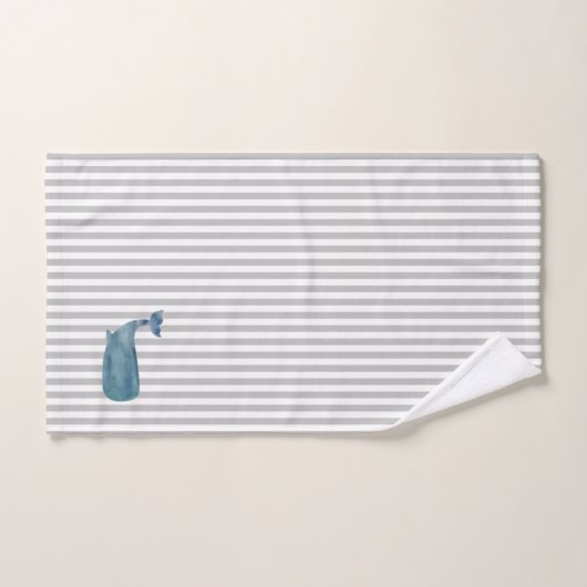 Whale Nautical Blue Stripe Malerei Badetuch Set (Handtuch)