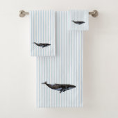 Whale Nautical Blue Stripe Malerei Badhandtuch Set (Insitu)