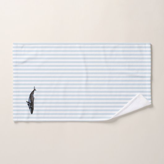 Whale Nautical Blue Stripe Malerei Badhandtuch Set (Handtuch)