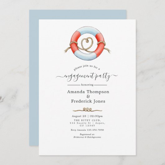 Whale Nautical Engagement Party Einladung (Vorne/Hinten)