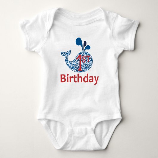Whale Nautical First Birthday Boy Bodysuit Baby Strampler (Vorderseite)
