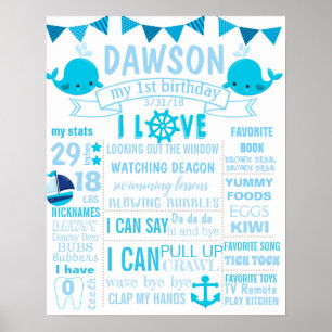 Whale Nautical First Birthday Schilder-Plakatwand Poster