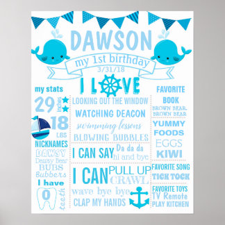 Whale Nautical First Birthday Schilder-Plakatwand Poster