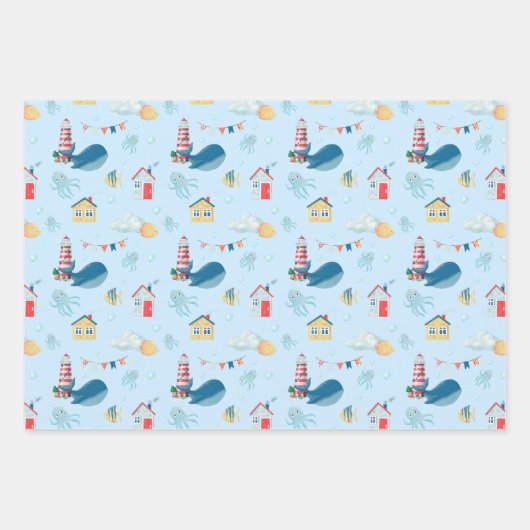 Whale Nautical Geschenkpapier Set (Vorderseite)