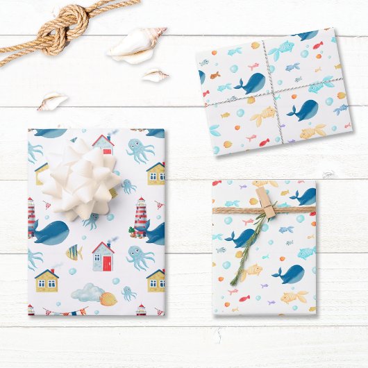 Whale Nautical Geschenkpapier Set