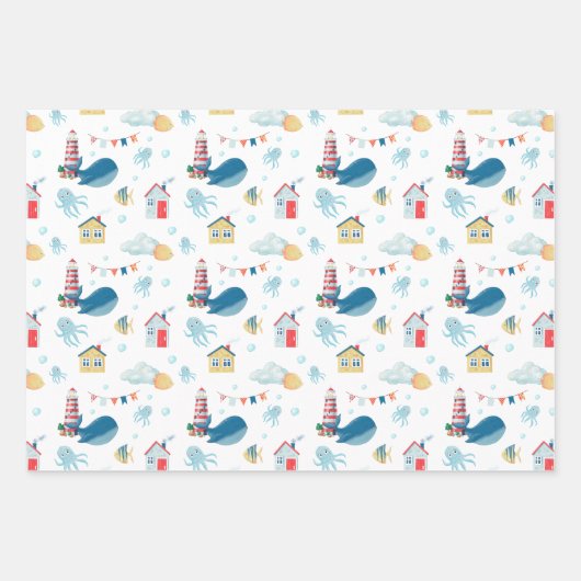 Whale Nautical Geschenkpapier Set (Vorderseite)
