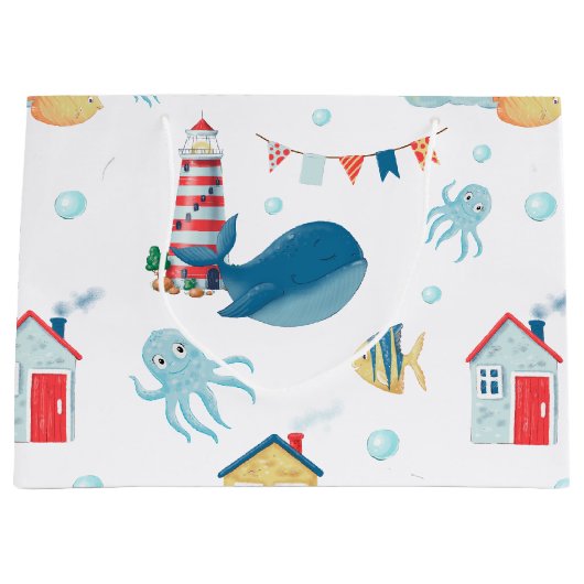 Whale Nautical Große Geschenktüte (Vorderseite)
