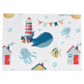 Whale Nautical Große Geschenktüte (Rückseite)