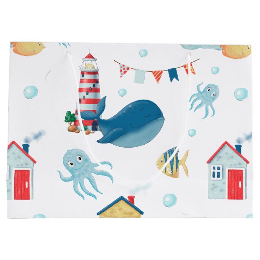 Whale Nautical Große Geschenktüte (Rückseite)