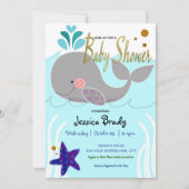 Whale Nautical Imitate Gold Script Baby Dusche Einladung (Vorderseite)
