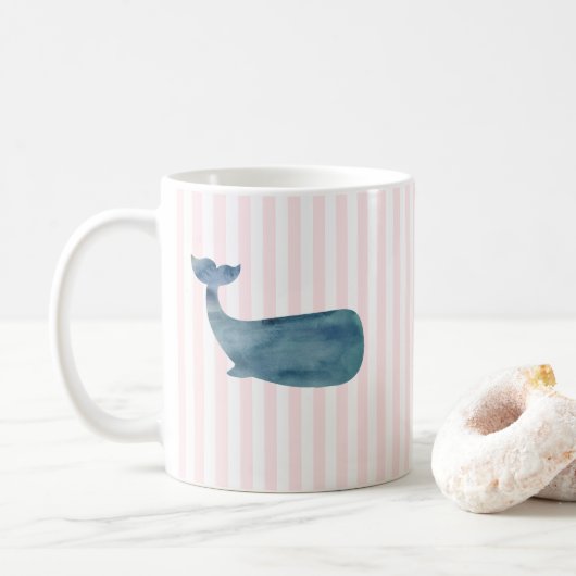 Whale Nautical Pink Stripe Muster Kaffeetasse (Mit Donut)