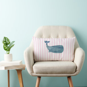 Whale Nautical Pink Stripe Preppy Lendenkissen