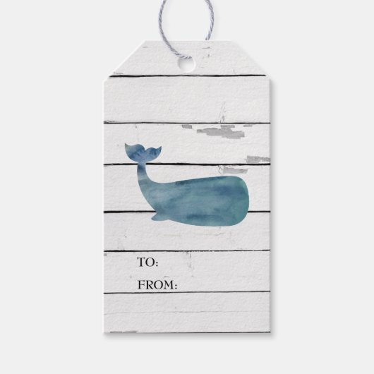 Whale Nautical Shiplap Rustic Gift Tag Geschenkanhänger (Vorderseite)