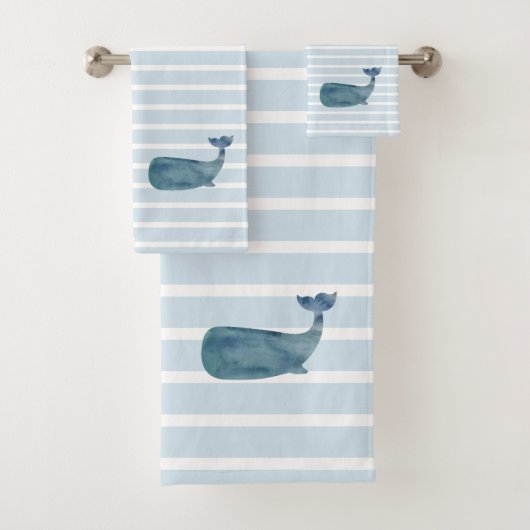 Whale Nautical Stripe Badhandtuch Set (Insitu)