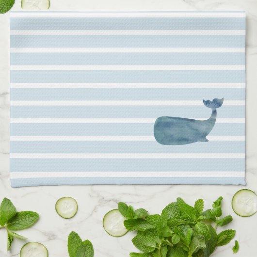Whale Nautical Stripe Geschirrtuch (Gefaltet)