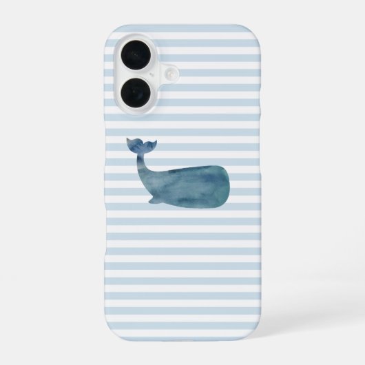 Whale Nautical Stripe iPhone 16 Hülle (Rückseite)