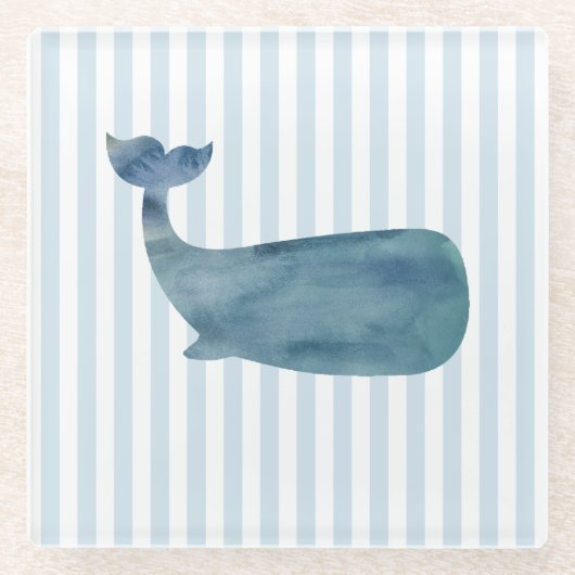 Whale Nautical Stripe Muster Glasuntersetzer (Vorderseite)