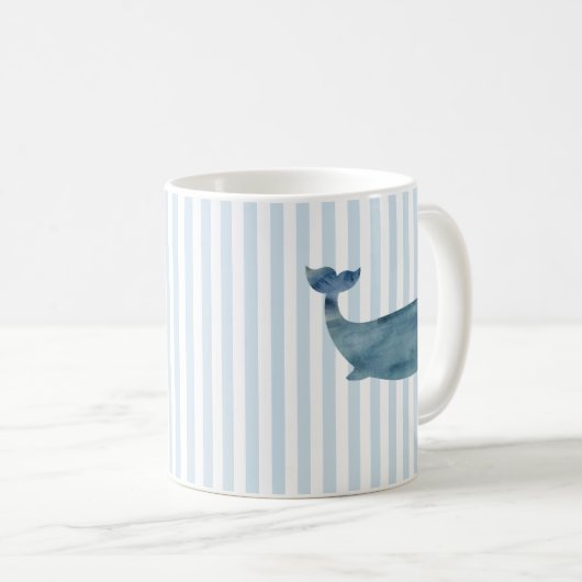 Whale Nautical Stripe Muster Kaffeetasse (VorderseiteRechts)