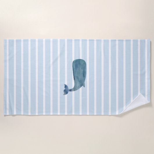 Whale Nautical Stripe Strandtuch (Vorderseite)