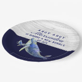 Whale Navy Blue Nautical Boy Baby Dusche Pappteller (Schrägansicht)