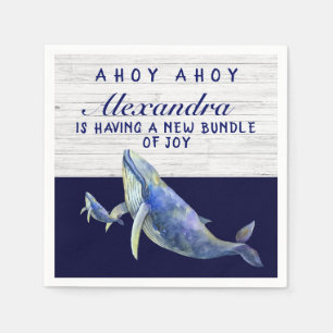 Whale Navy Blue Nautical Boy Baby Showdusche Napki Serviette