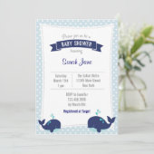 Whale Ocean Baby Dusche Einladung Punkt Blue (Stehend Vorderseite)