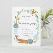 Whale Ocean Baby Shower Einladung (Stehend Vorderseite)