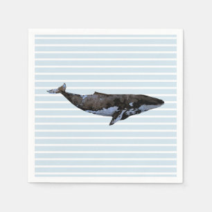Whale Ocean Blue Stripe Papier Napkin Serviette