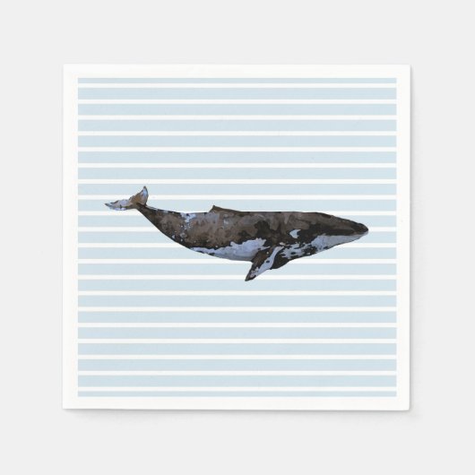 Whale Ocean Blue Stripe Papier Napkin Serviette (Vorderseite)