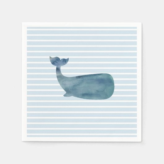 Whale Ocean Blue Stripe Papier Napkin Serviette (Vorderseite)