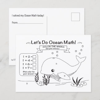 Whale Ocean Math Coloring Postcard Postkarte
