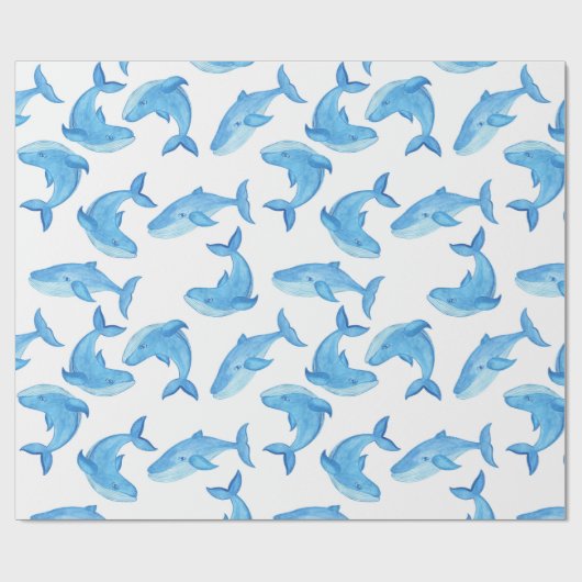 Whale Ocean Water Blue Fish Birthday Geschenkpapier (Flach)