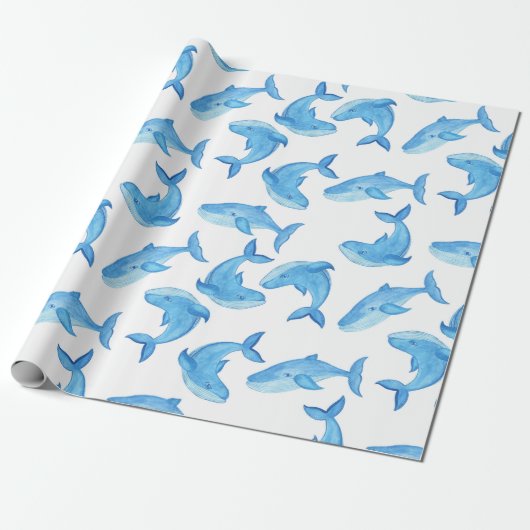 Whale Ocean Water Blue Fish Birthday Geschenkpapier (Ungerollt)