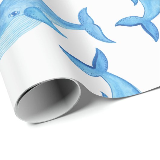 Whale Ocean Water Blue Fish Birthday Geschenkpapier (Rolleneckpunkt)