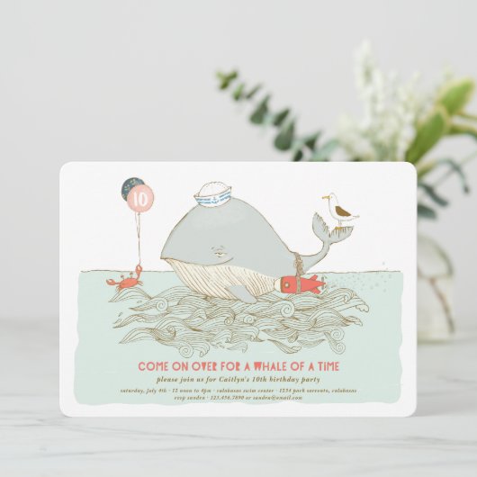 Whale of a time Birthday Pool Party Invitation Einladung (Stehend Vorderseite)