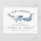 Whale Orange & Navy Blue Baby Dusche Einladungspostkarte (Vorderseite)