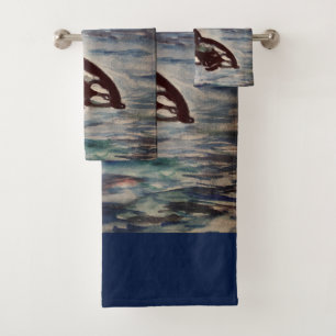 Whale, Orca Wasserfarbe zeichnend Bad Handtuch Set