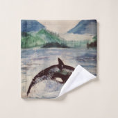 Whale, Orca Wasserfarbe zeichnend Bad Handtuch Set (Waschlappen)