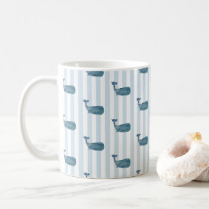 Whale Pattern Blue Stripe Tasse