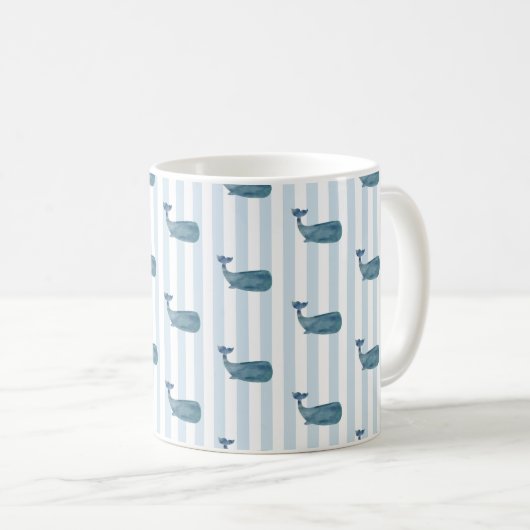 Whale Pattern Blue Stripe Tasse (VorderseiteRechts)