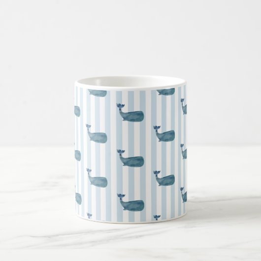 Whale Pattern Blue Stripe Tasse (Mittel)
