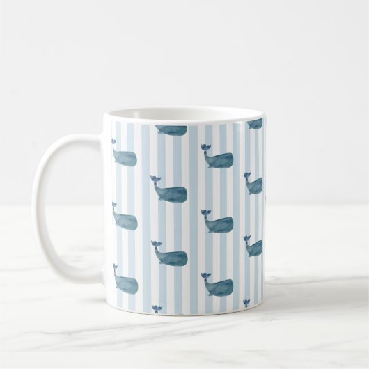 Whale Pattern Blue Stripe Tasse (Links)