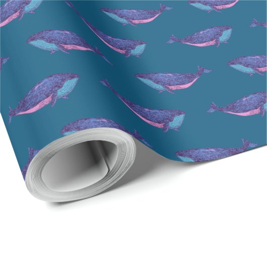 Whale Pattern Ocean Blue Nautical Coastal Niedlich Geschenkpapier (Rolleneckpunkt)