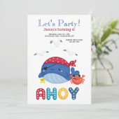 Whale Pirate Birthday Party Einladung (Stehend Vorderseite)